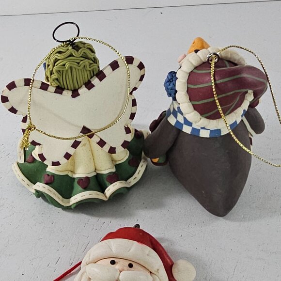 Set Of 3 Christmas Figurine Ornaments Santa Angel Penguin Polymer Clay - Picture 5 of 7